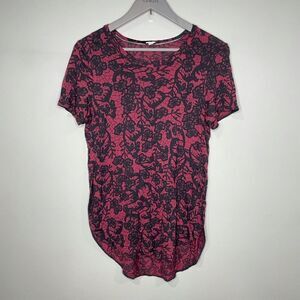 Aritzia Wilfred Dark Maroon & Black High Low Side Slit Short Sleeve Top